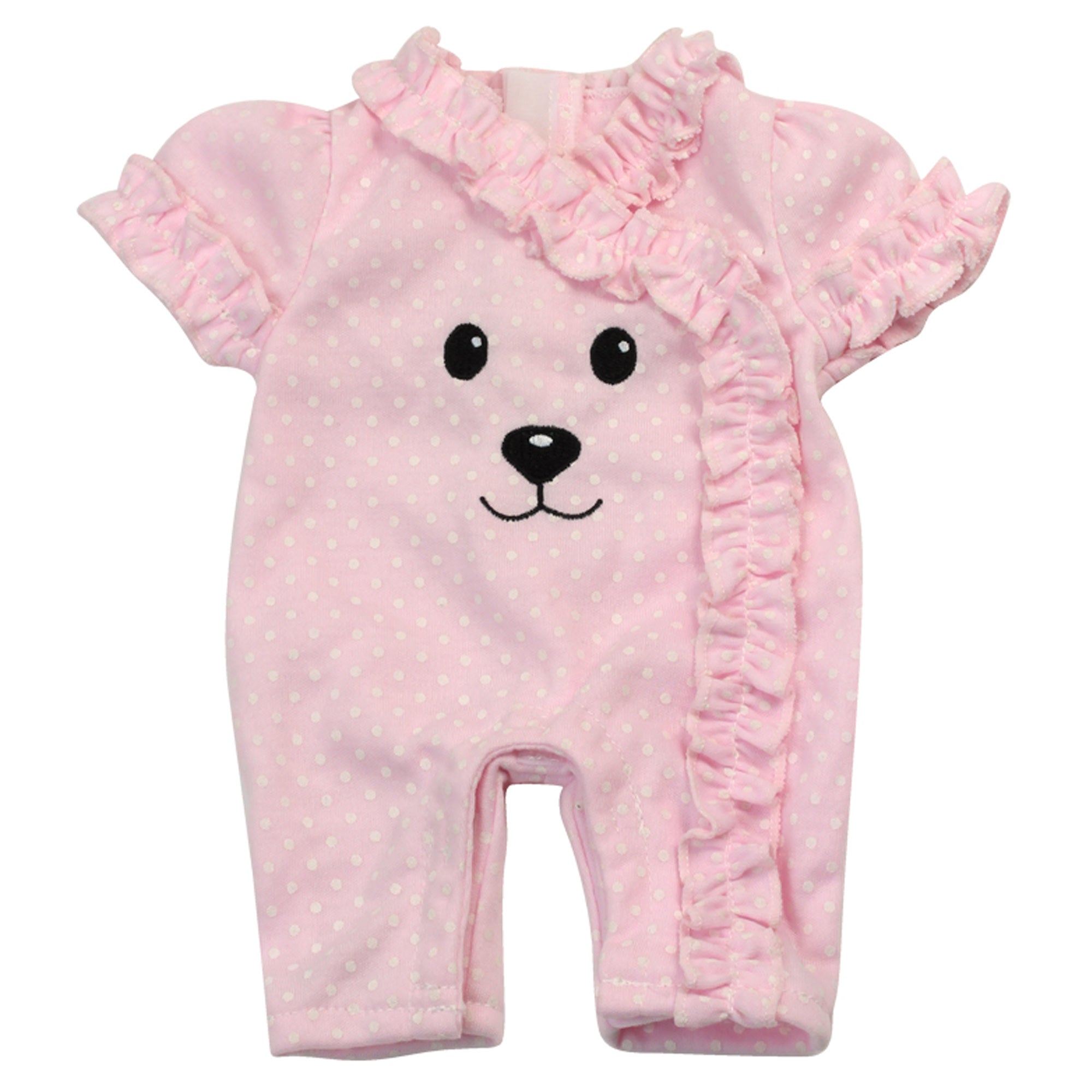 Sophia’s Polka Dot Teddy Bear Face Pajama Sleeper Outfit for 12” Baby Dolls, Light Pink