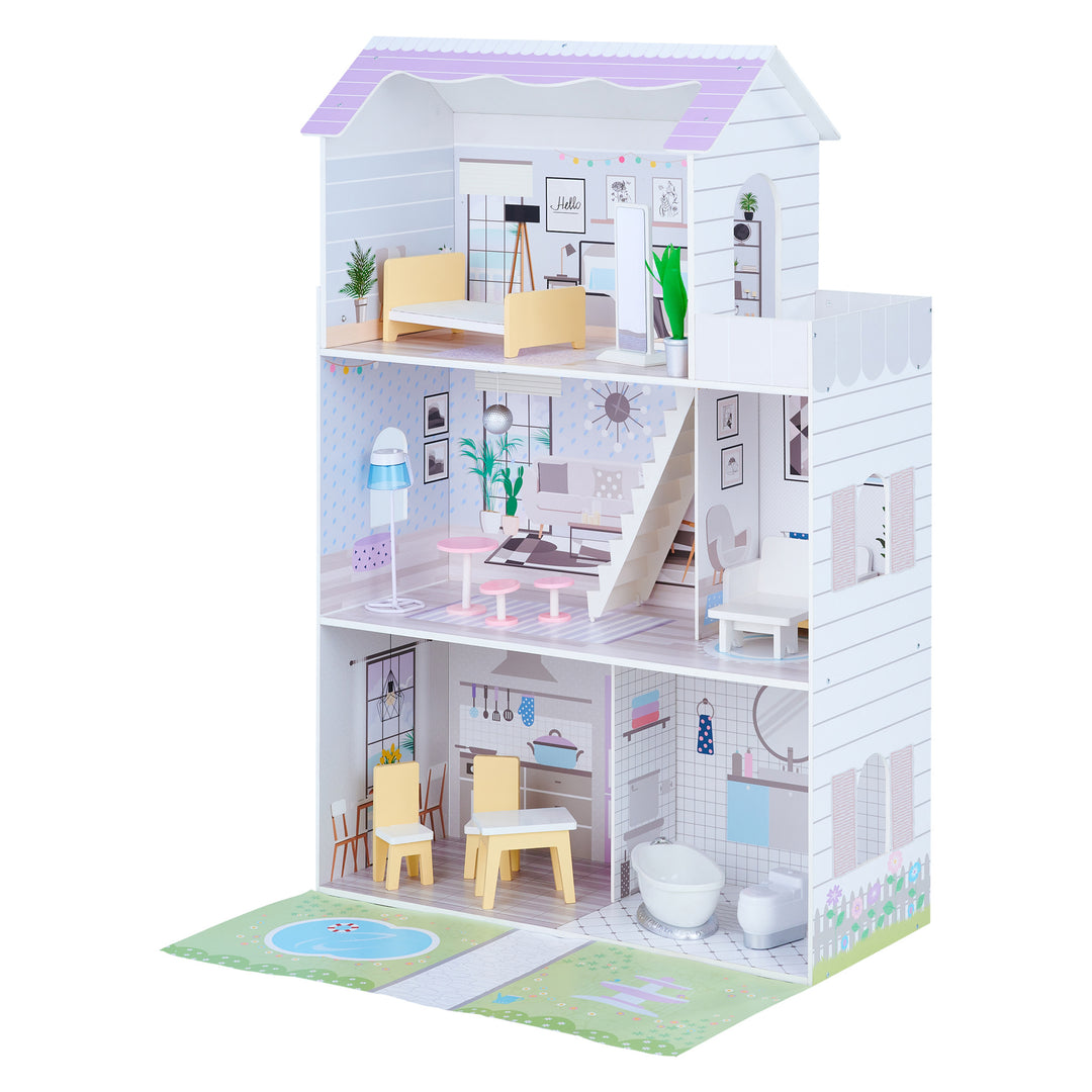 Olivia's Little World Grand Dollhouse with Garden and Accessories for 12" Dolls, Purple