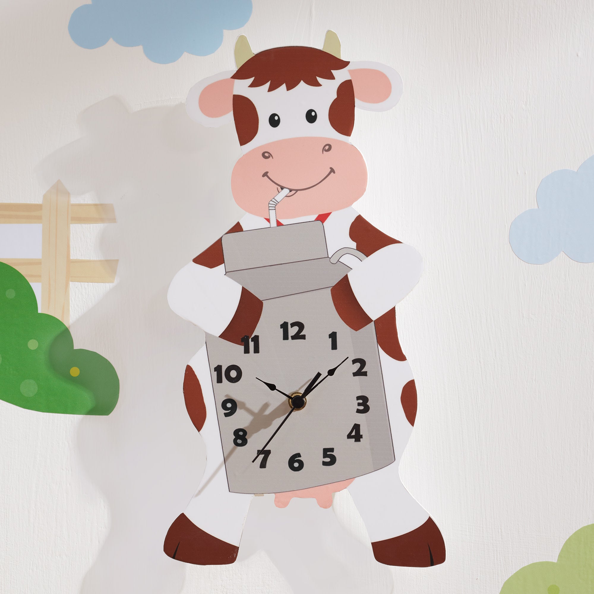 Fantasy Fields Kids Decorative Happy Farm Cow Wall Clock, Brown