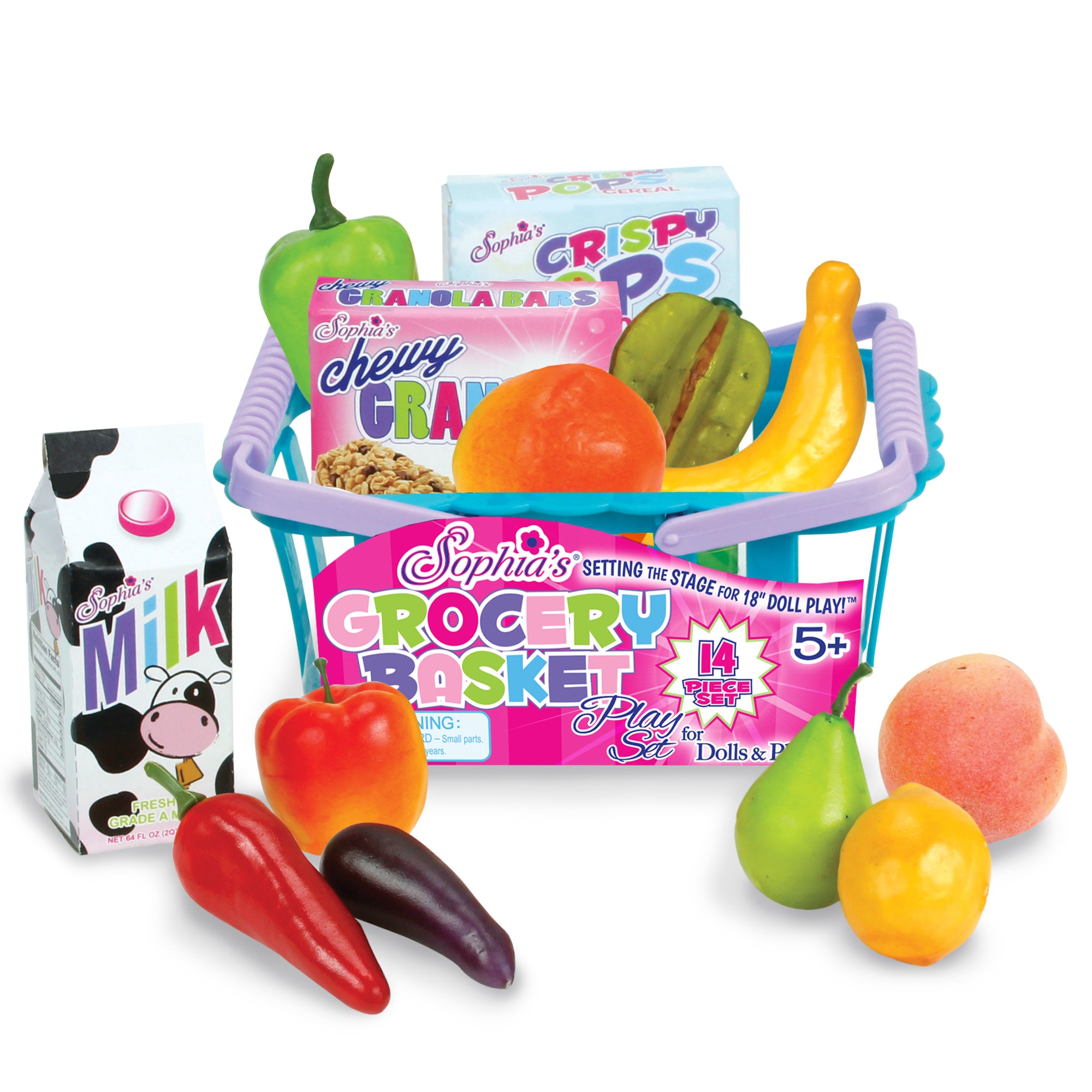 Sophia's 14 Piece Grocery Basket Food Set for 18'' Dolls, Multicolor