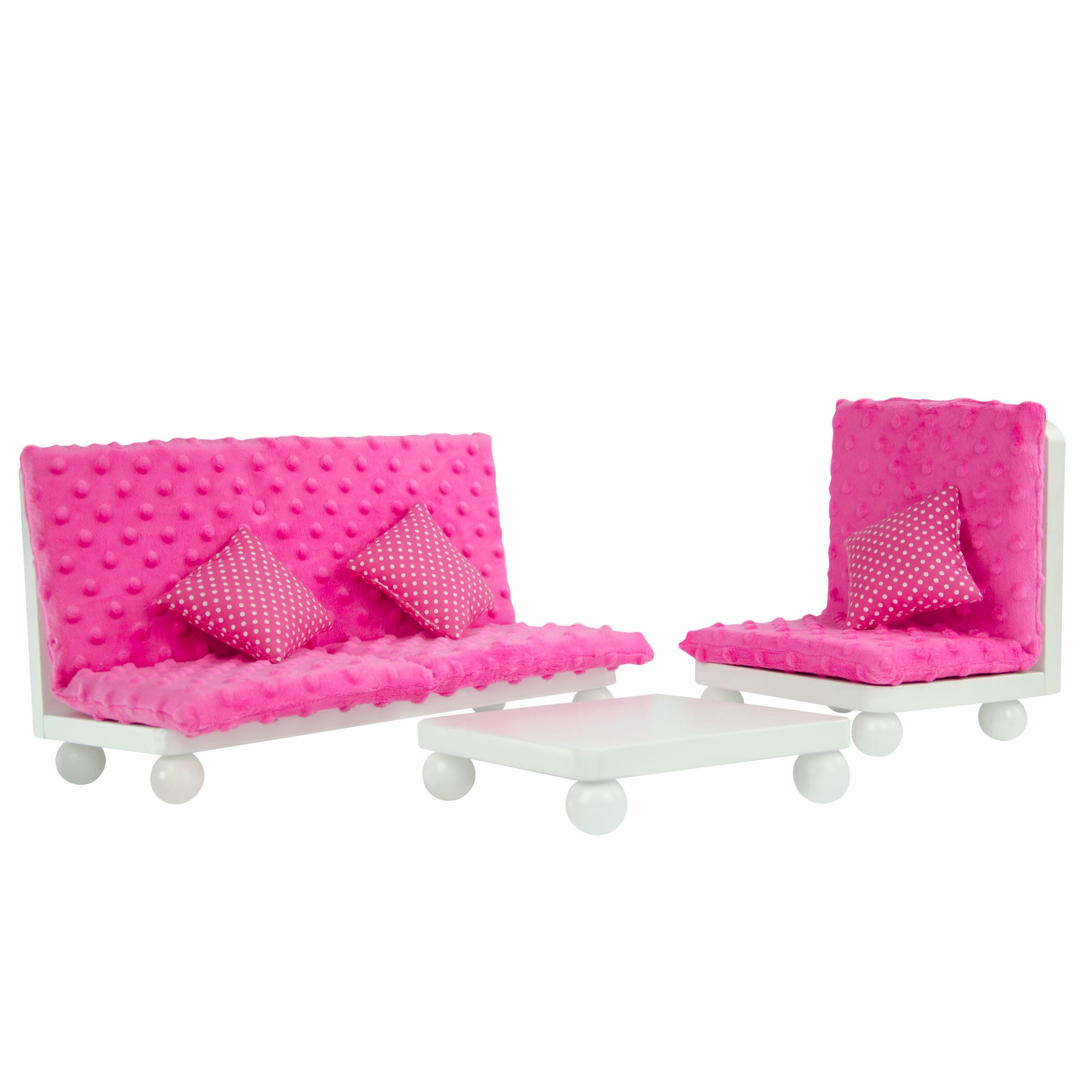 Olivia's Little World Little Princess Lounge Set with Couch, Chair and Coffee Table, Hot Pink/White