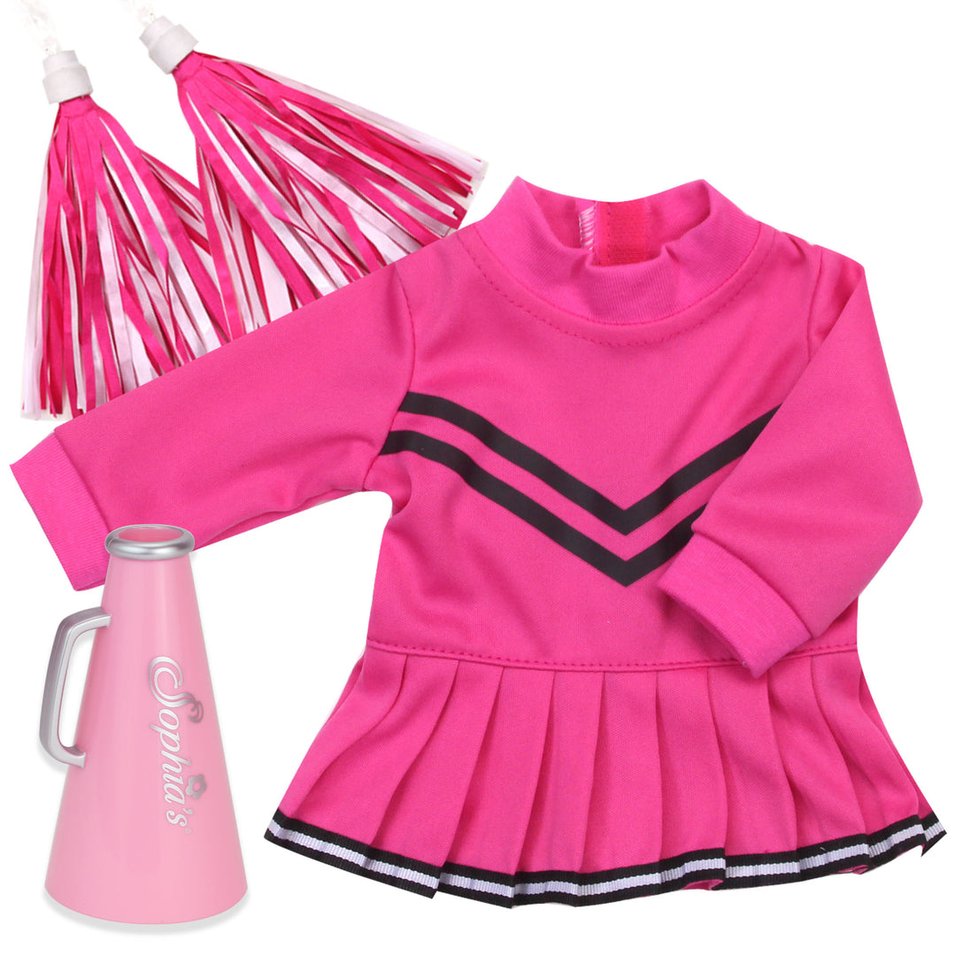 Sophia’s Long-Sleeved Turtleneck Pleated Cheerleader Jumper Dress, Pom-Poms, & Megaphone Set for 15" and 18” Dolls, Hot Pink