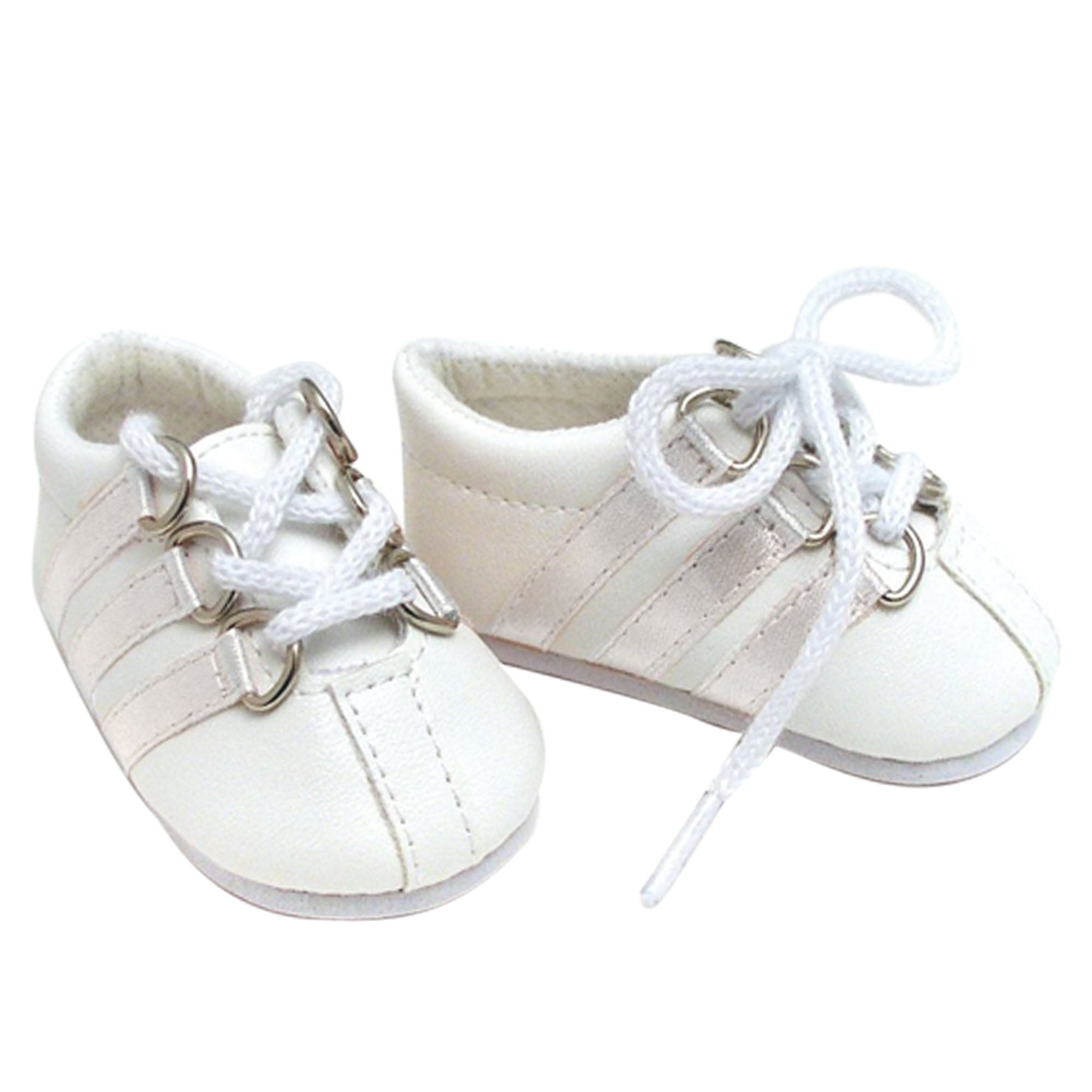 Sophia’s Stylish Solid-Colored Mix & Match Gender-Neutral Lace-Up Leather Tennis Shoe Sneakers for 18” Dolls, White