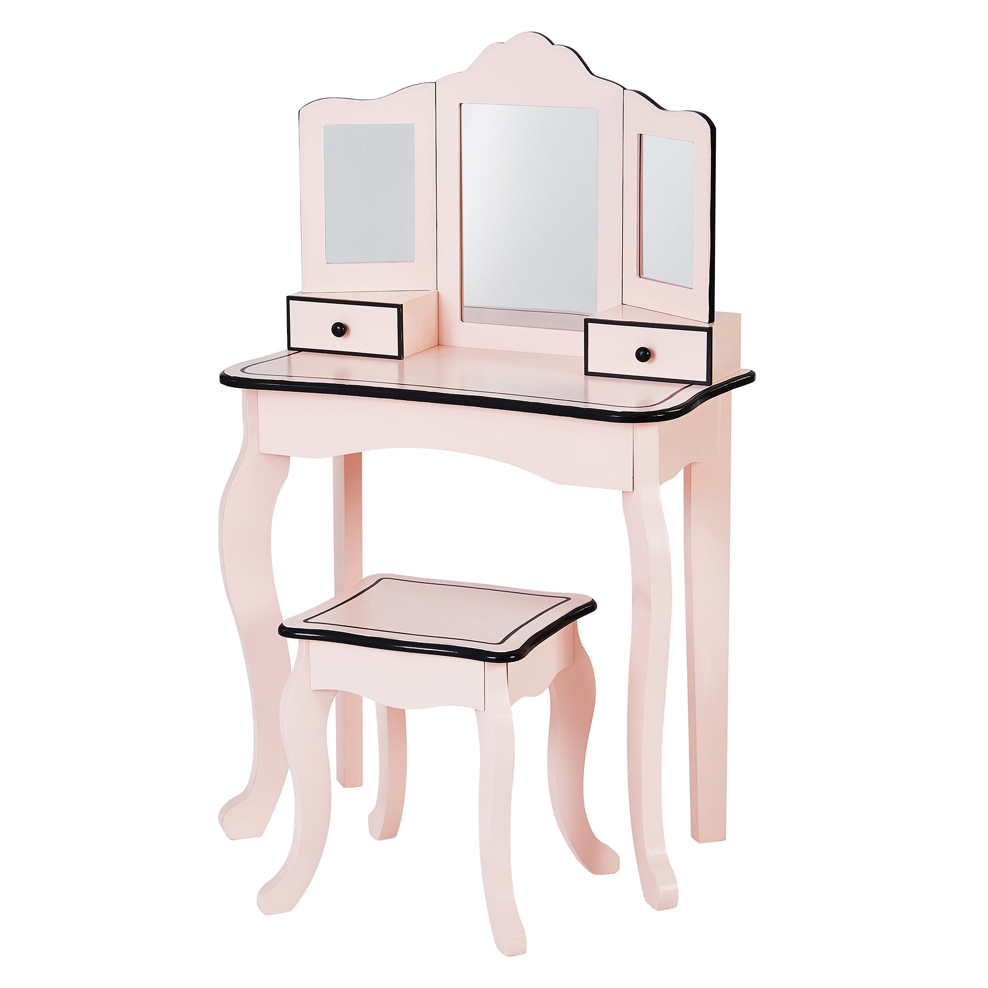 Fantasy Fields Kids Little Lady Adriana Vanity Set with Tri-Fold Mirror and Chair, Pink/Black