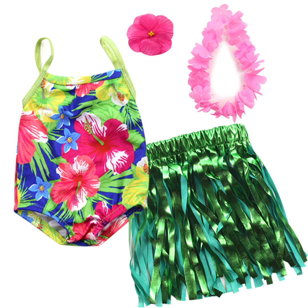 Sophia's 4 Piece Hawaiian Floral Bathing Suit Set for 18'' Dolls