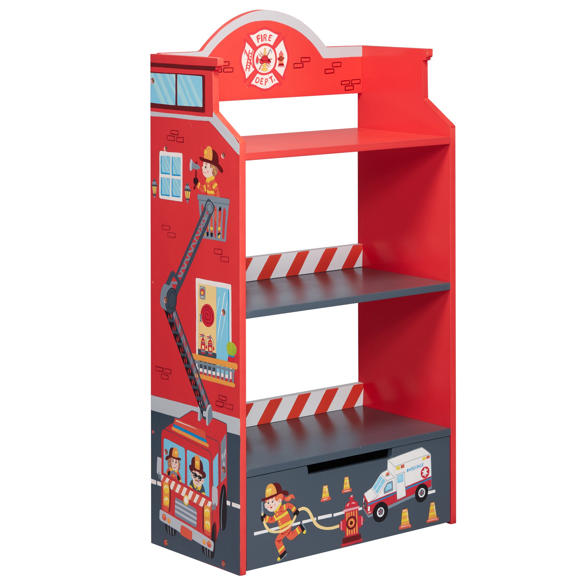Fantasy Fields Little Fire Fighters Bookshelf with Drawer, Red