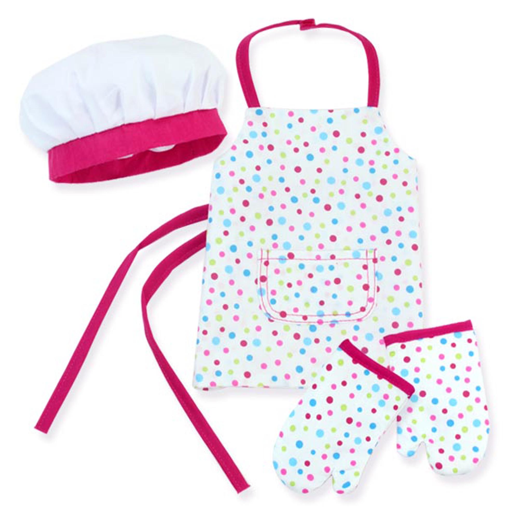 Sophia's Baking Apron, White Hat and Oven Mitts Set for 18'' Dolls, White