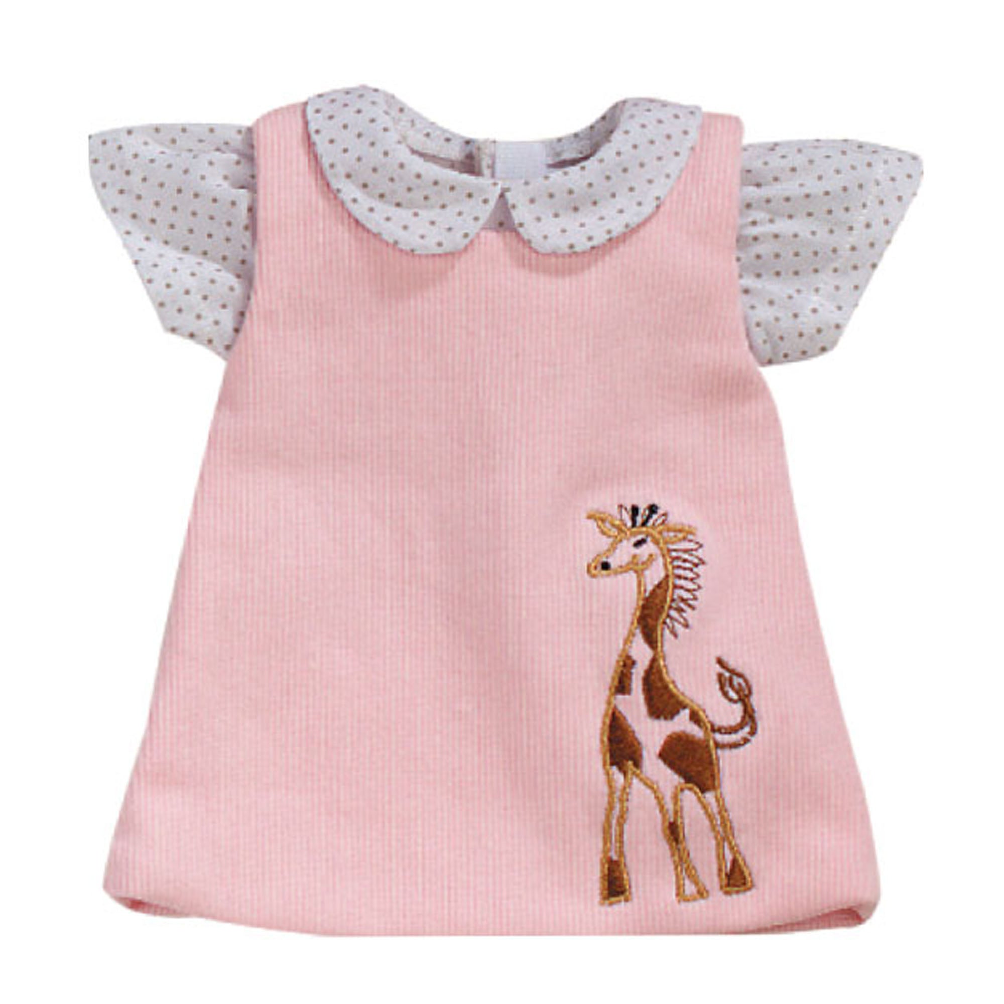 Sophia’s Jumper with Embroidered Giraffe Applique & Polka Dot Blouse Outfit Set for 15” Baby Dolls, Light Pink