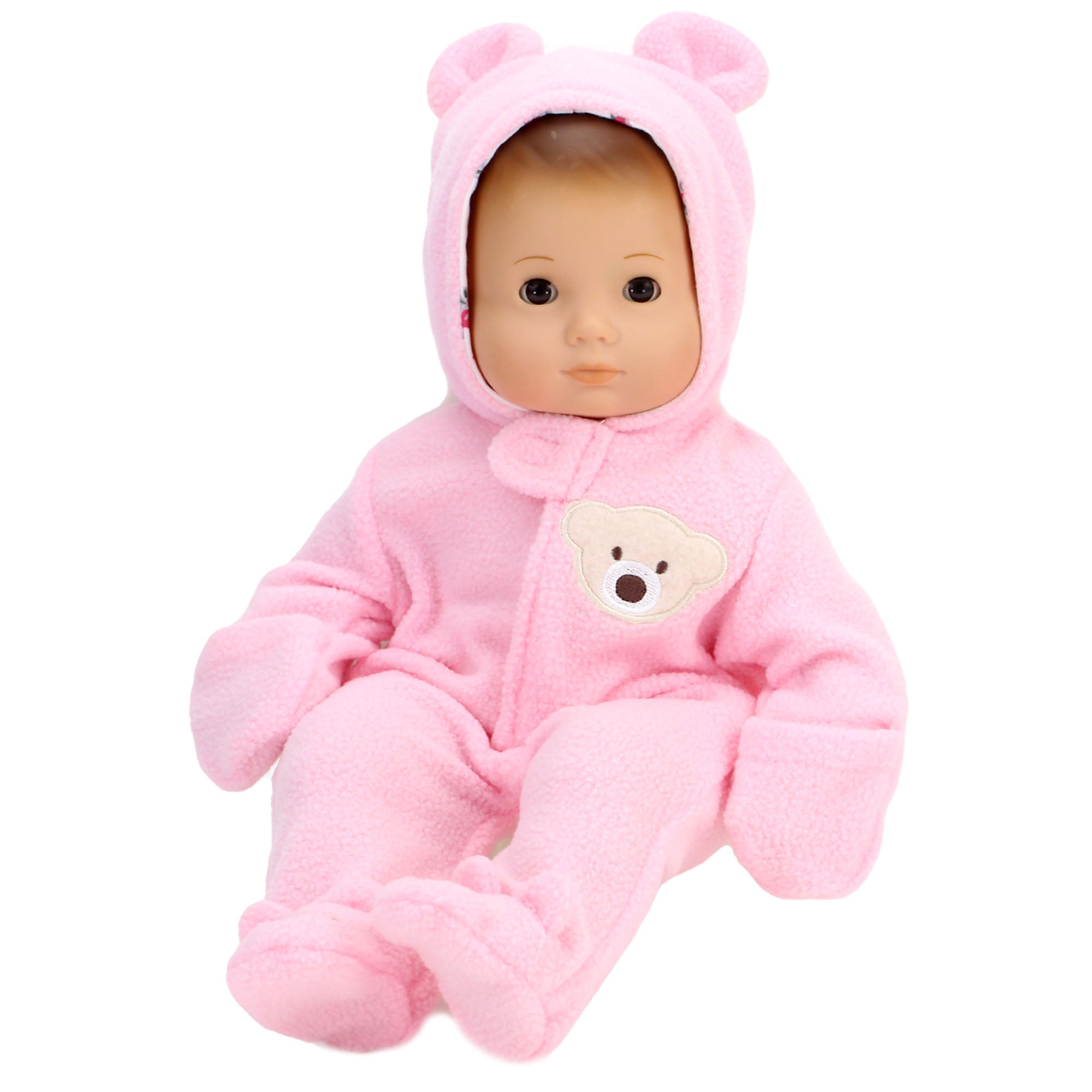 Sophia's Fleece Bear Hooded Snowsuit Outfit for 15'' Dolls, Light Pink