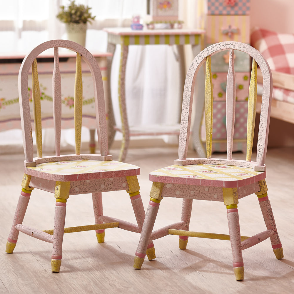 Fantasy Fields Kids Painted Wooden Crackled Rose Chairs, Set of 2, Pink