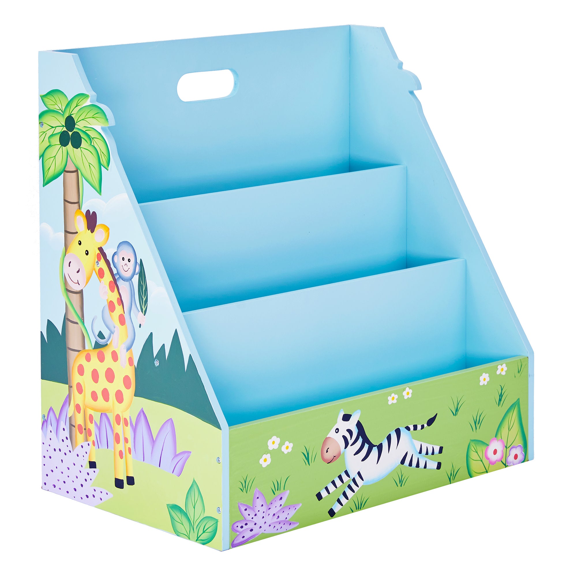 Fantasy Fields Kids Painted Wooden Sunny Safari 3-Tiered Bookshelf, Blue/Green