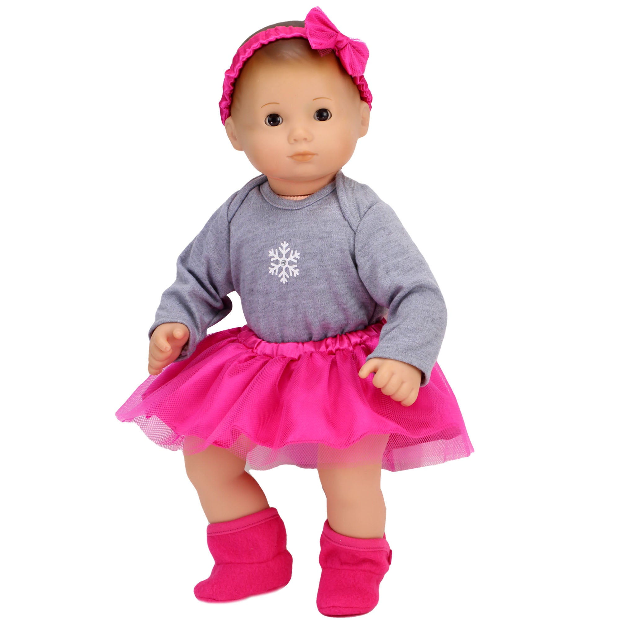 Sophia's 4 Piece Snowflake Outfit for 15" Baby Dolls, Pink/ Gray