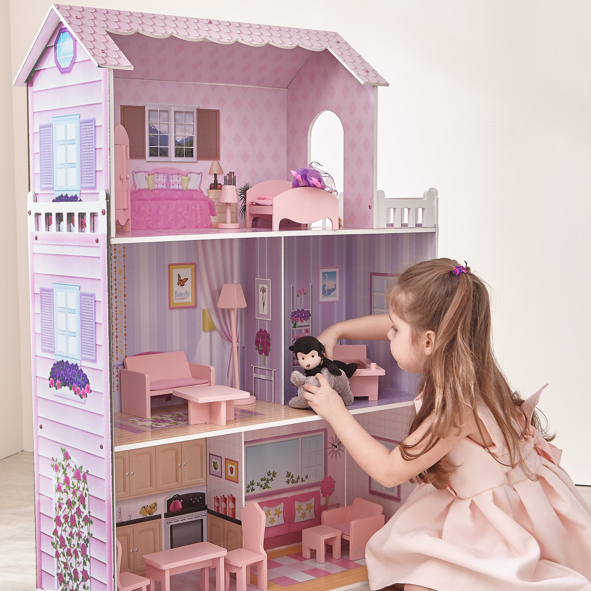 Olivia's Little World Dreamland Tiffany Dollhouse with 12 Accessories, Pink/Purple