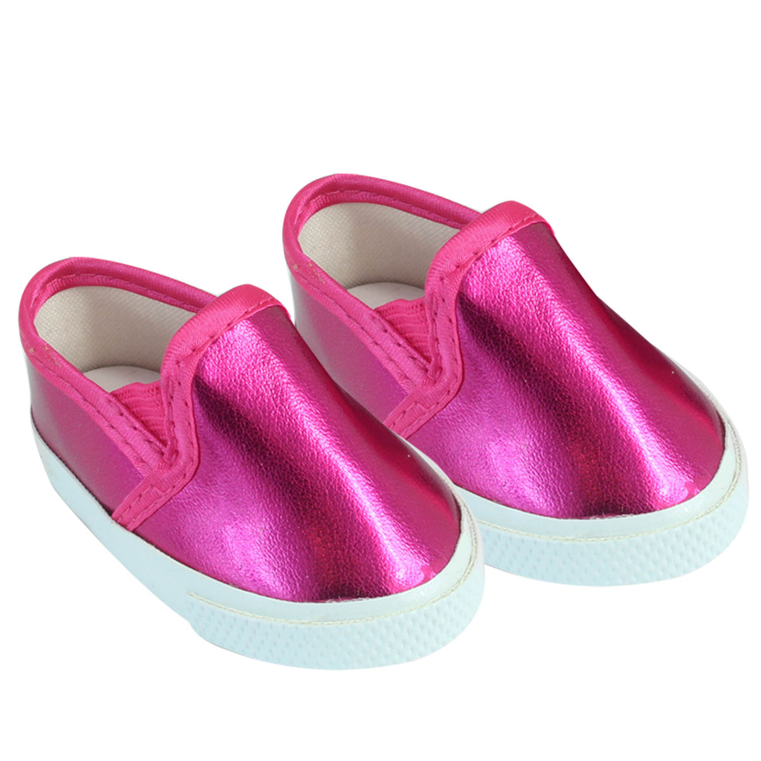 Sophia’s Shiny Metallic Slip-On Sneakers for 18” Dolls, Hot Pink