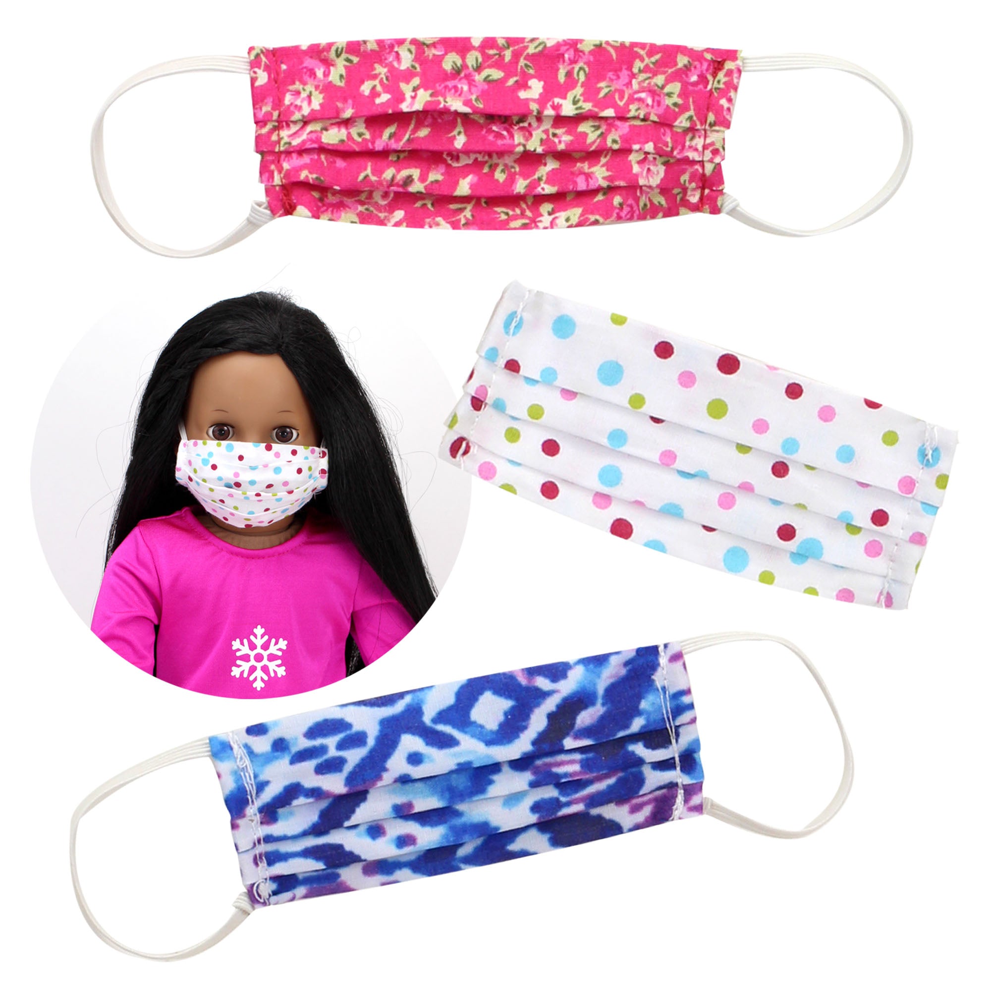 Sophia’s Set of 3 Mix & Match Printed Face Masks for 18” Dolls & Stuffed Animals, Multi