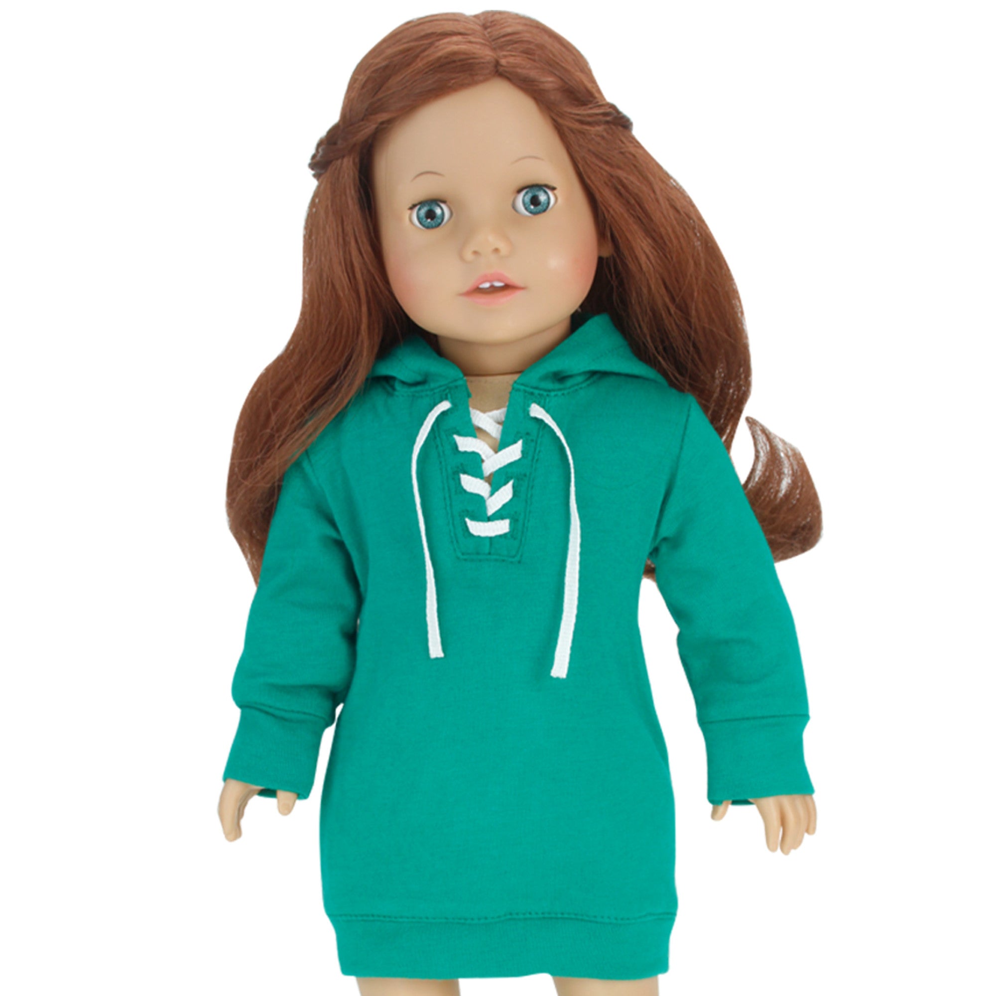 Sophia’s Casual Chic Long-Sleeved Lace-Up Front Hooded Sweatshirt Dress Hoodie for 18” Dolls, Green