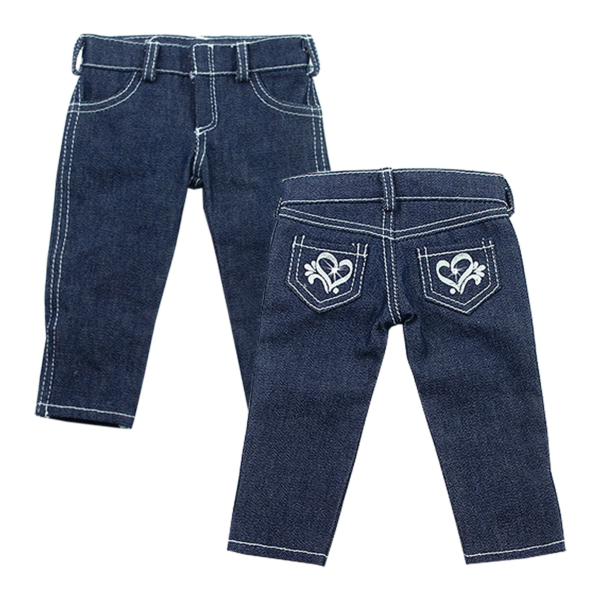 Sophia’s Basic Solid-Colored Mix & Match Skinny Jeans with Silver Heart Printed Back Pockets for 18” Dolls, Indigo Blue