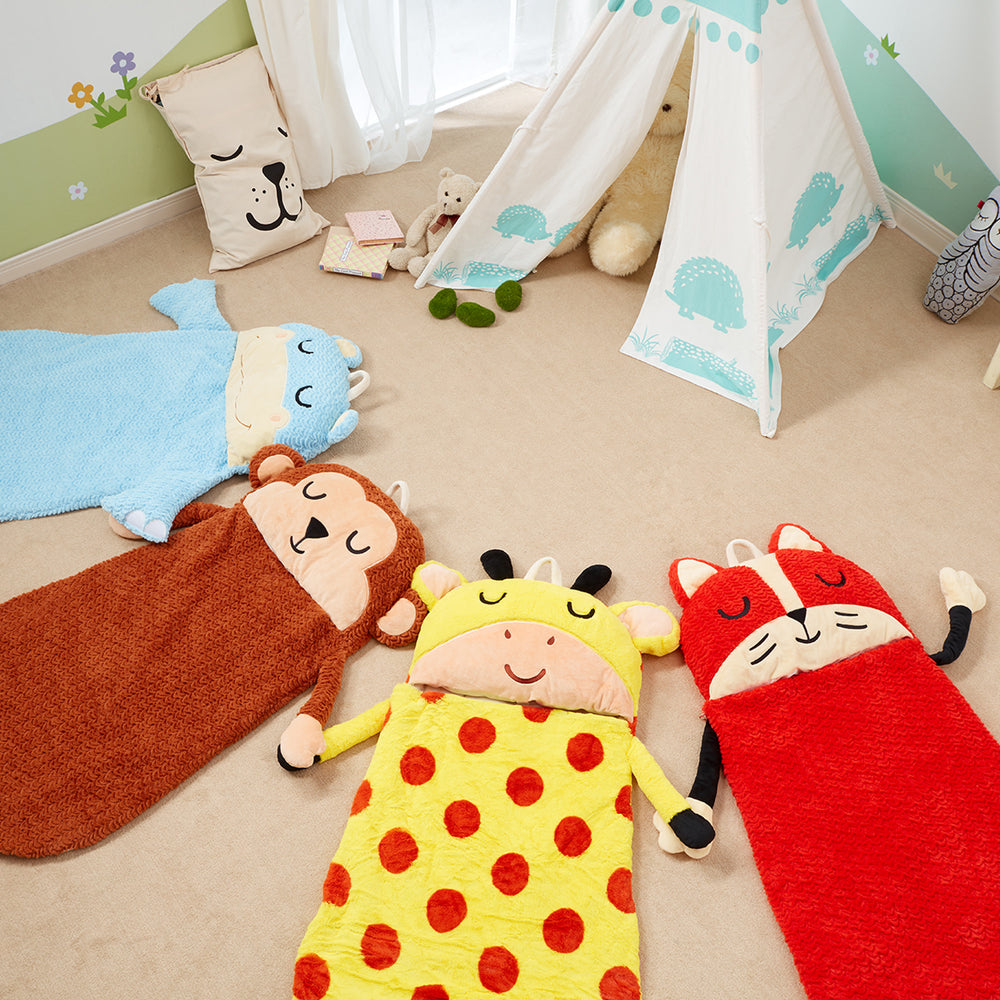 Fantasy Fields Pajama Party Time Hippo Sleeping Bag with Arms, Legs, Embroidered Sleepy Face, & Built-In Fabric Handle, Blue
