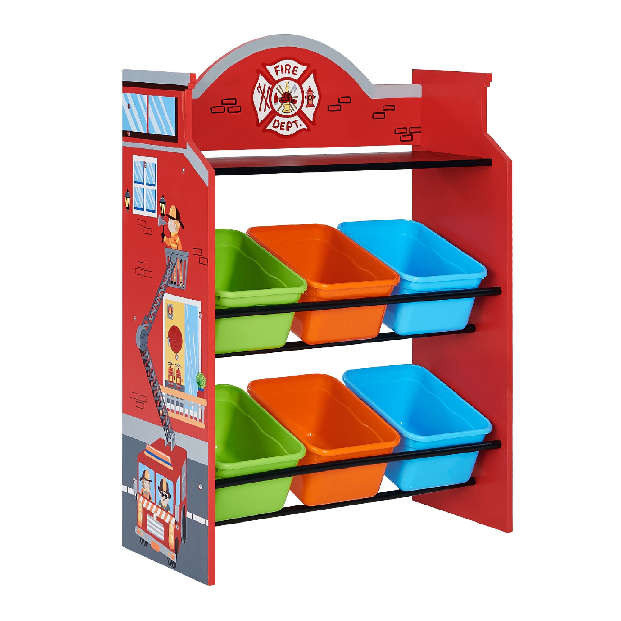 Fantasy Fields Kids Little Firefighters Toy Organizer with Storage Bins, Red