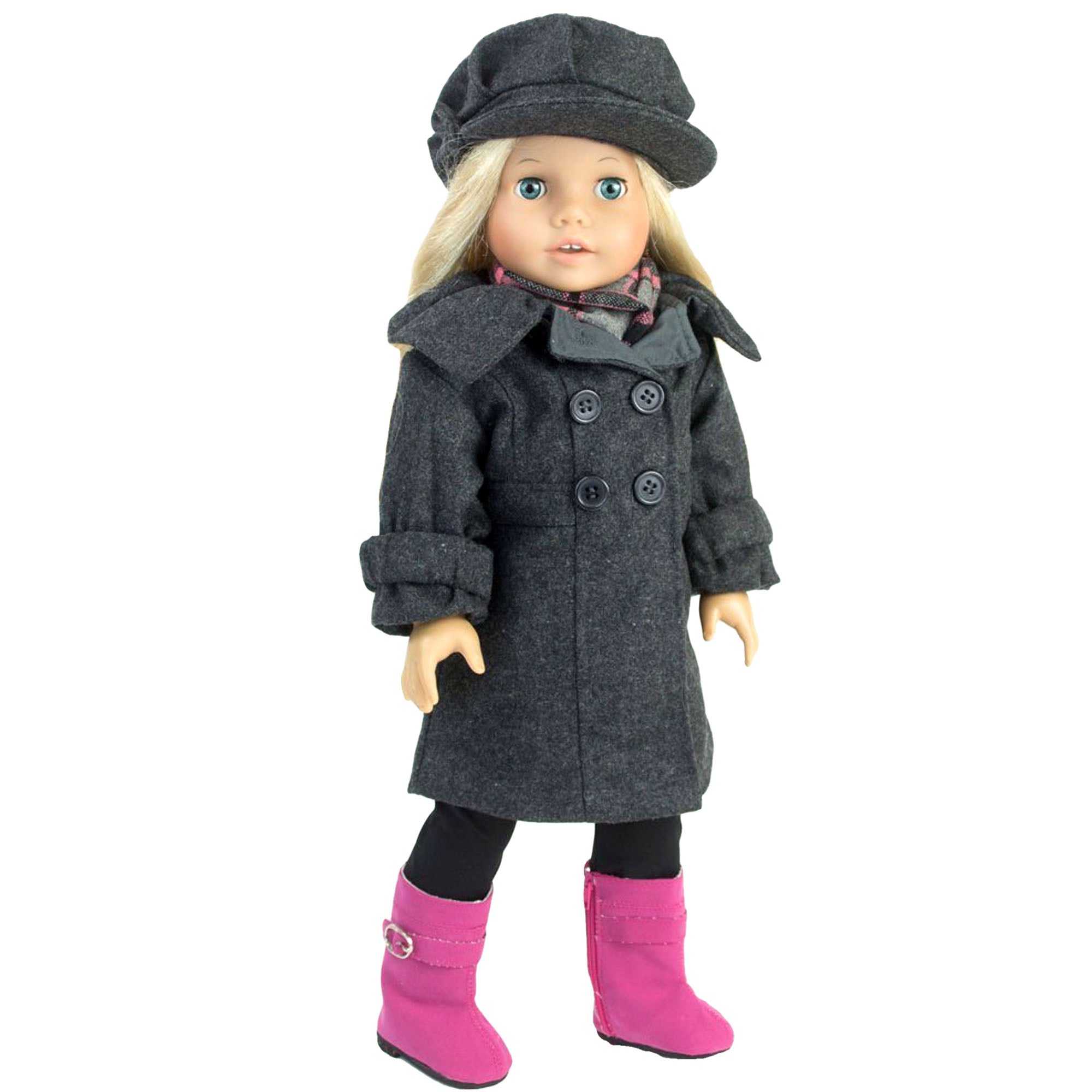 Sophia's 4 Piece Winter Coat with Boots Set for 18'' Dolls, Gray/Pink
