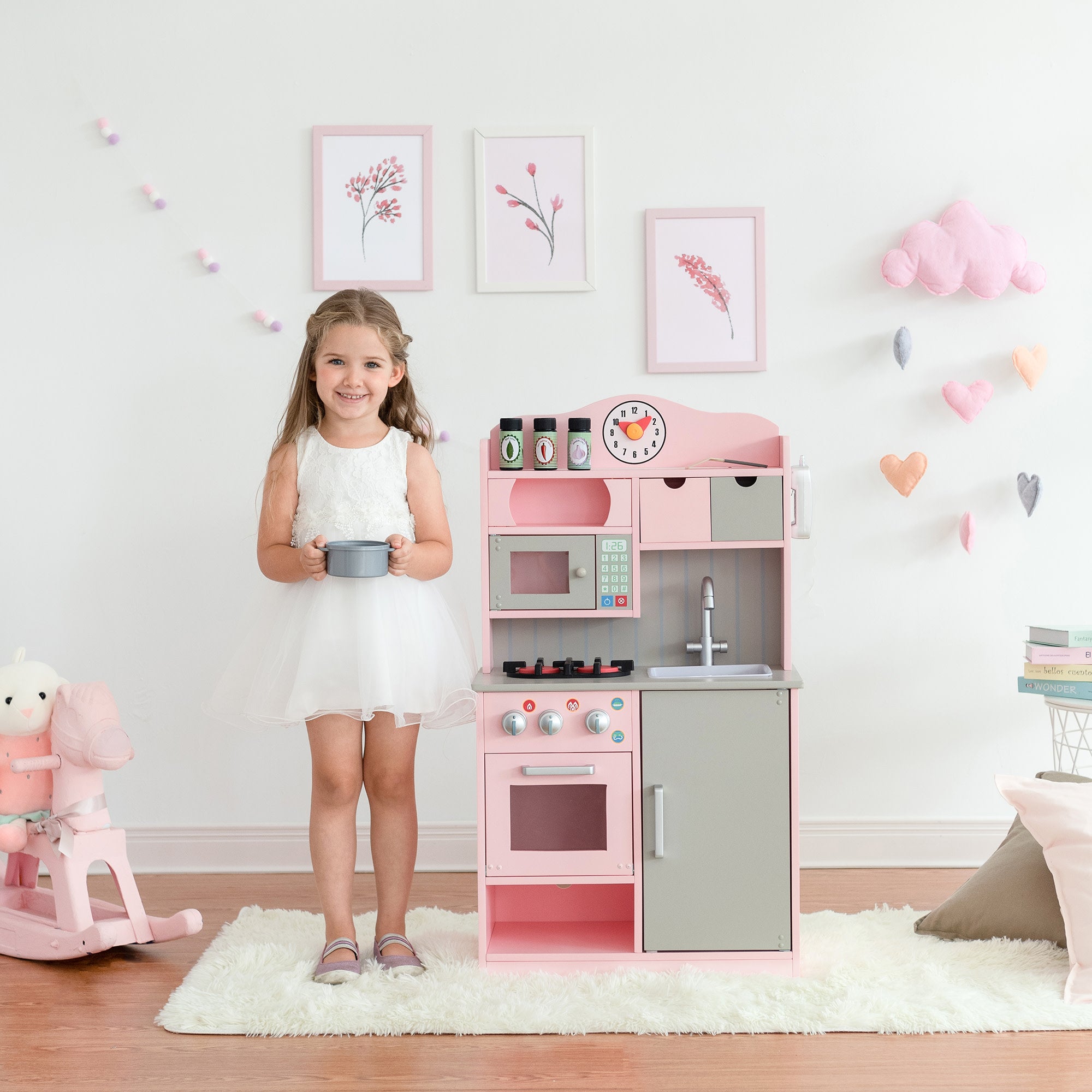 Teamson Kids Little Chef Florence Classic Play Kitchen, Pink/Gray