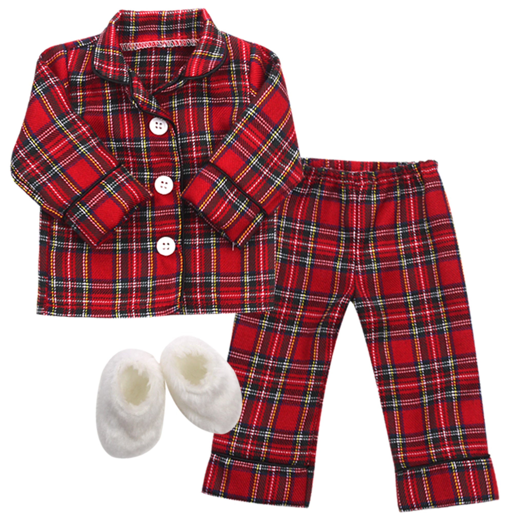 Sophias Red Flannel Pajamas and Slippers Set for 18" Dolls