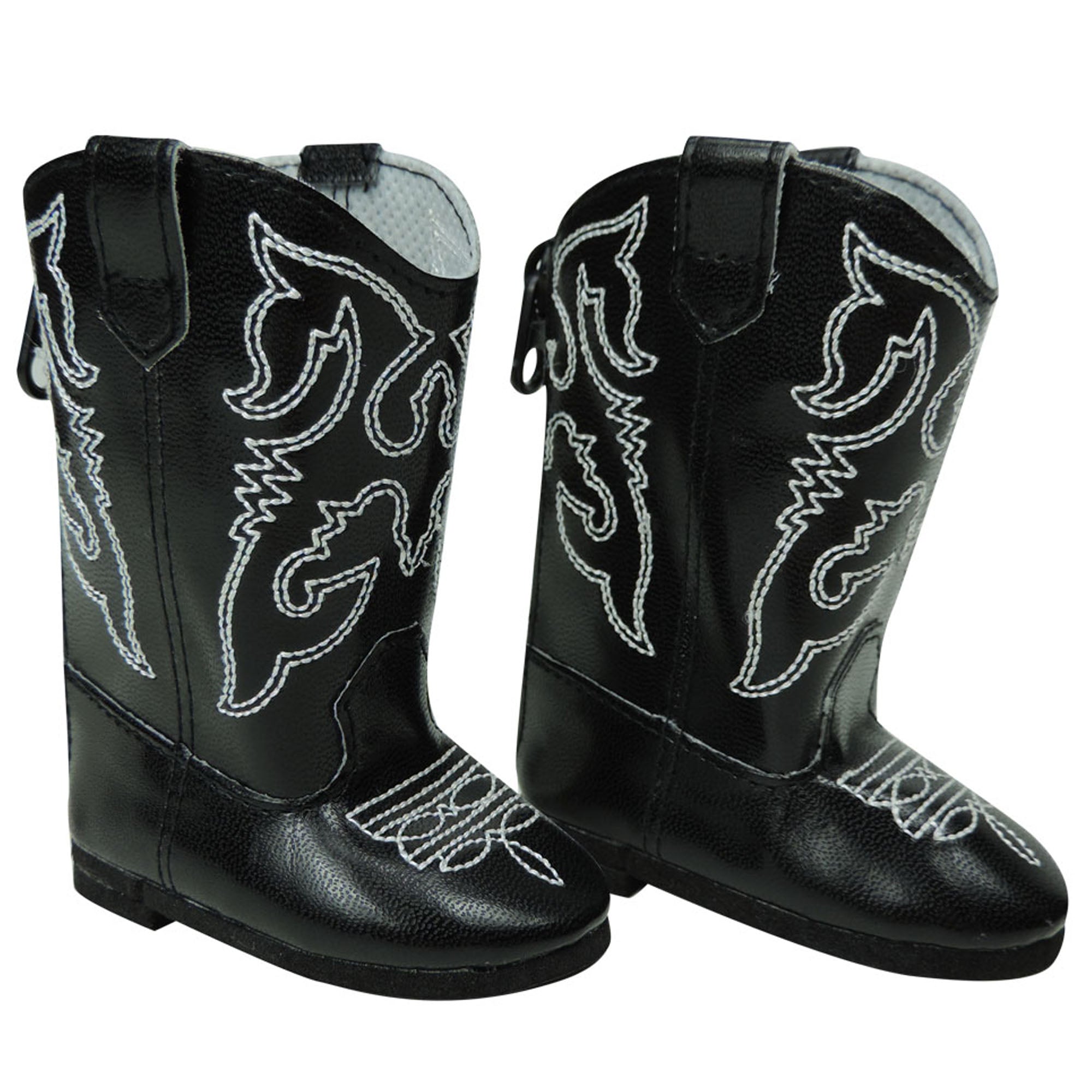 Sophia’s Gender-Neutral Western Faux Leather Cowboy Boots with Traditional Embroidered Details and Zip-Up Back for 18” Dolls, Black