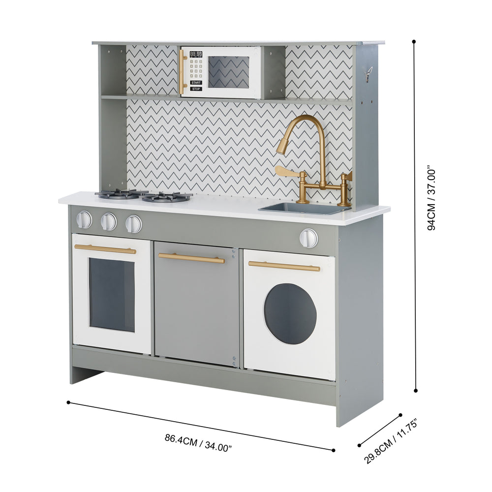Teamson Kids Little Chef Berlin Modern Play Kitchen with 6 Accessories, Gray/White measured in centimeters and inches