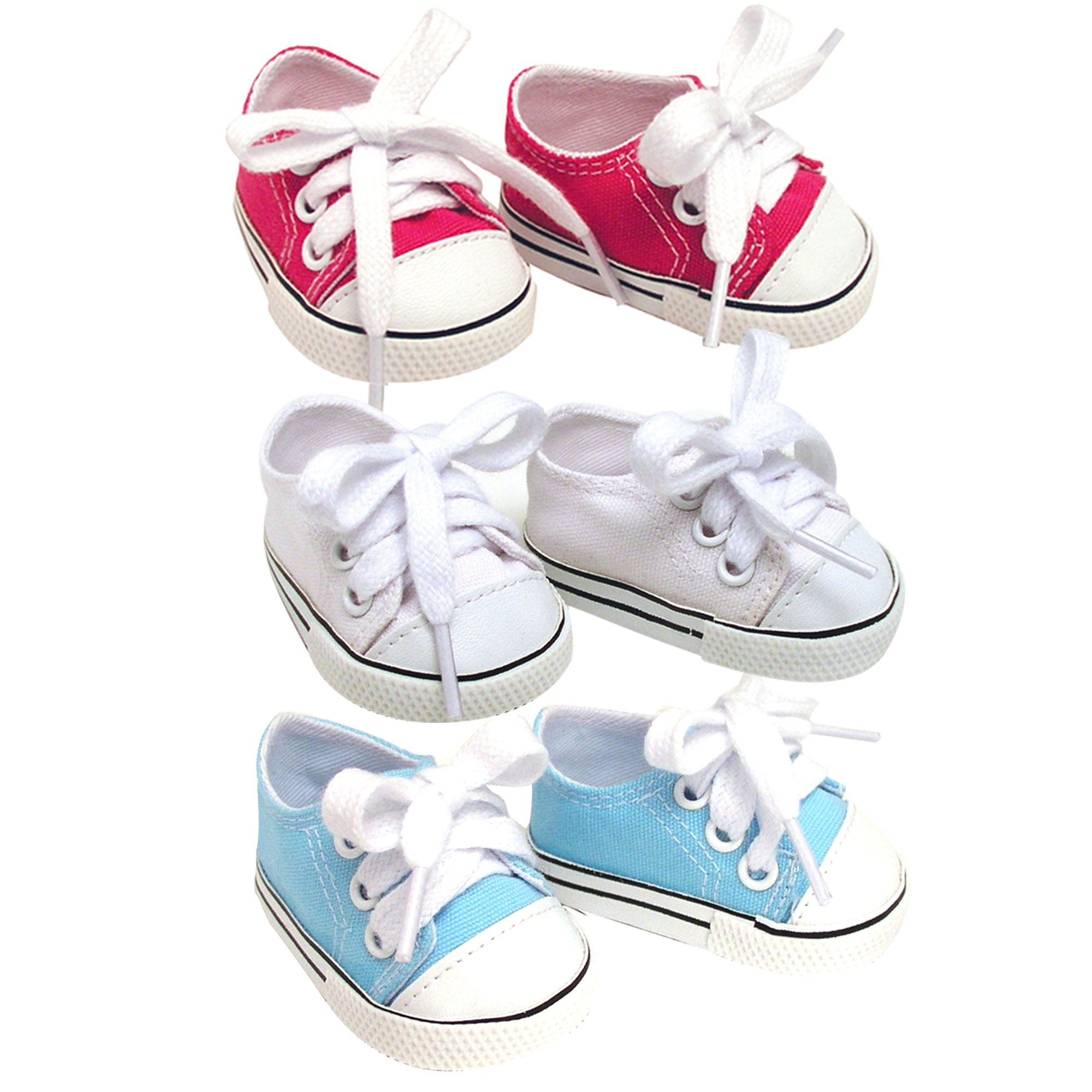 Sophia's Set of 3 Canvas Tennis Shoes for 18" Dolls, Pink, White, and Blue