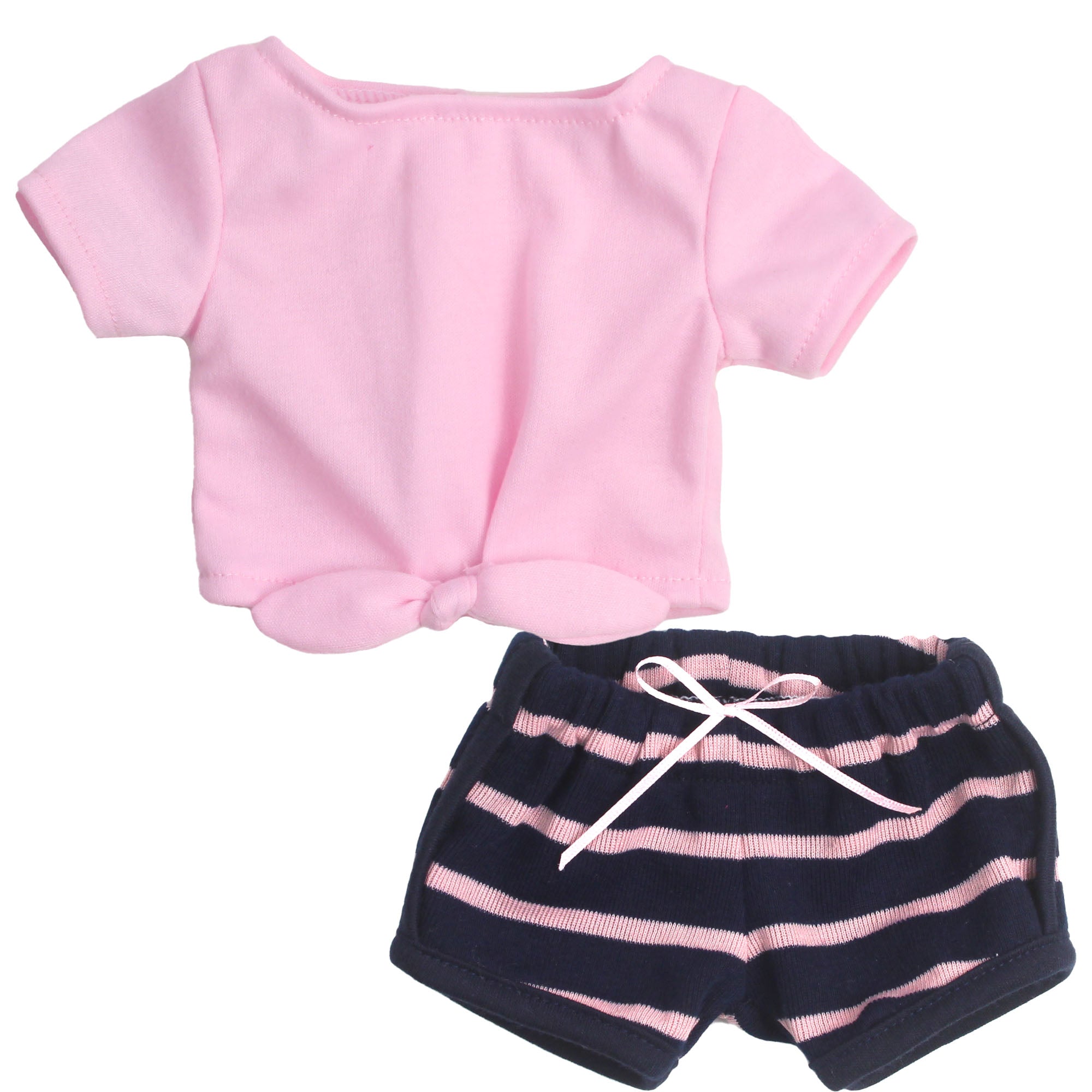Sophia's 2 Piece Summer Outfit with Tie Front Tee and Striped Shorts for 18" Dolls, Pink/Navy