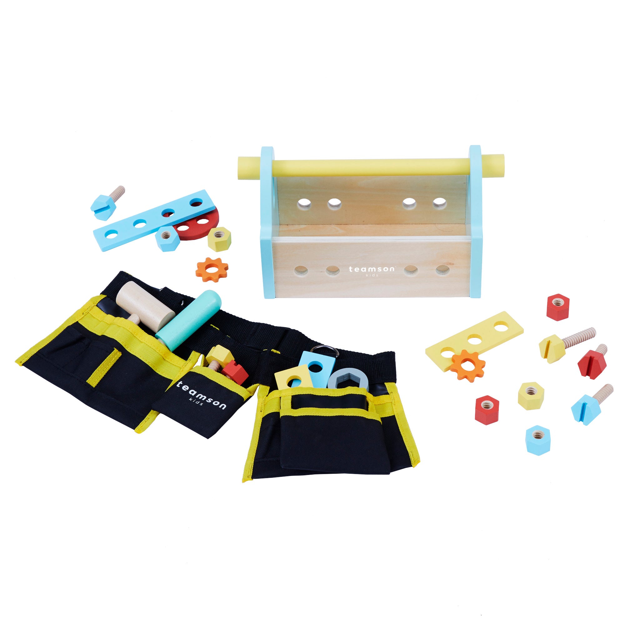 Teamson Kids Little Helper Wooden Tool Box, Tool Belt and Accessories, Multicolor