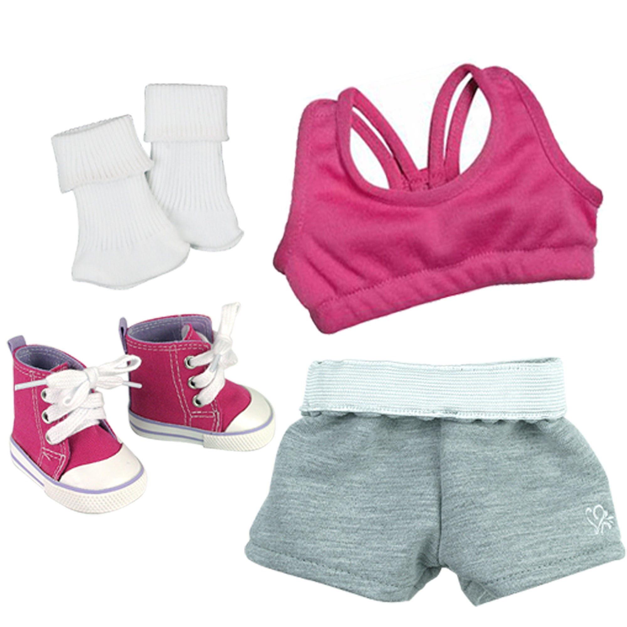 Sophia's Sports Set with Bra, Shorts, Socks and Hi-Top Sneakers for 18" Dolls, Pink/Gray