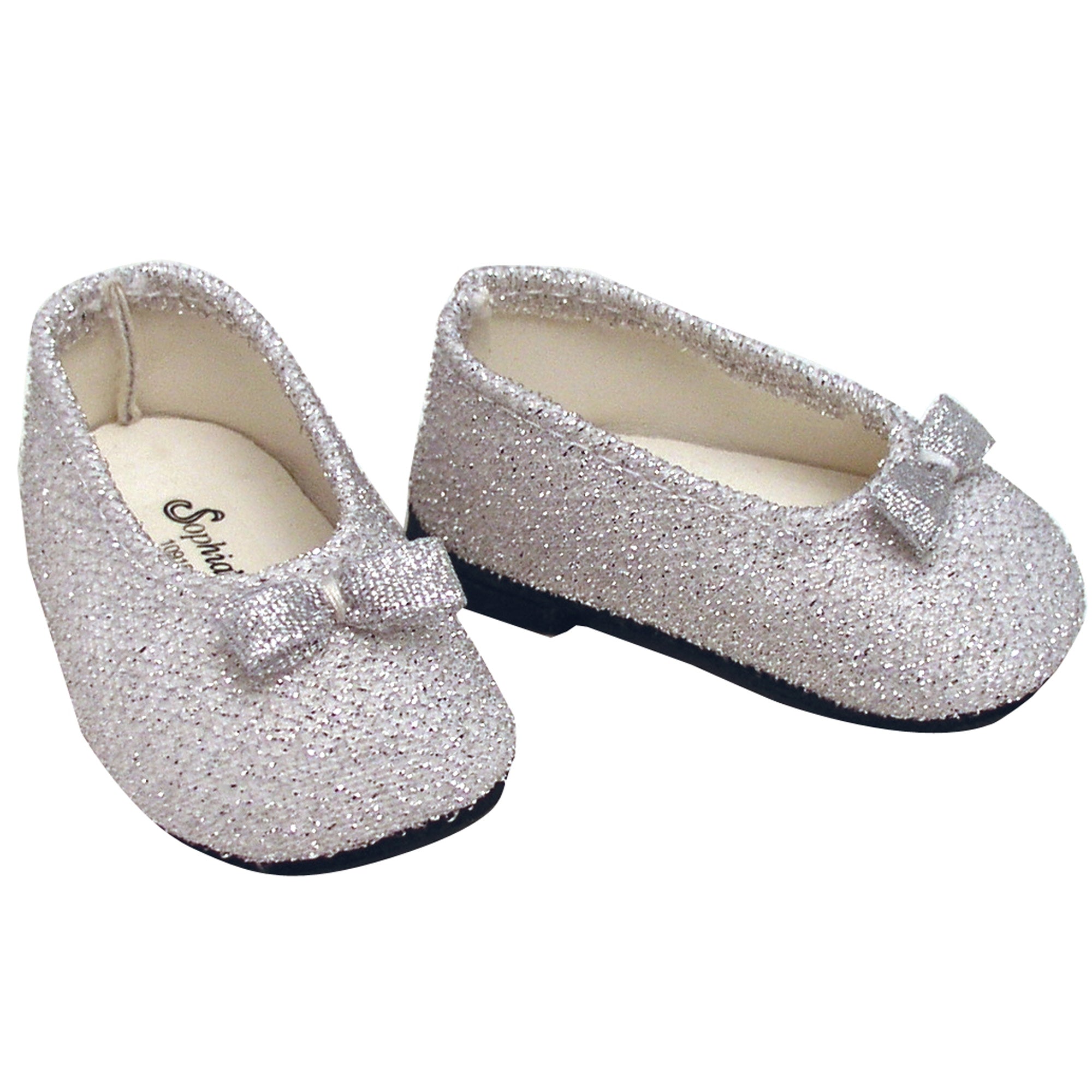 Sophia's Flat Glitter Shoes with Bow for 18" Dolls, Silver