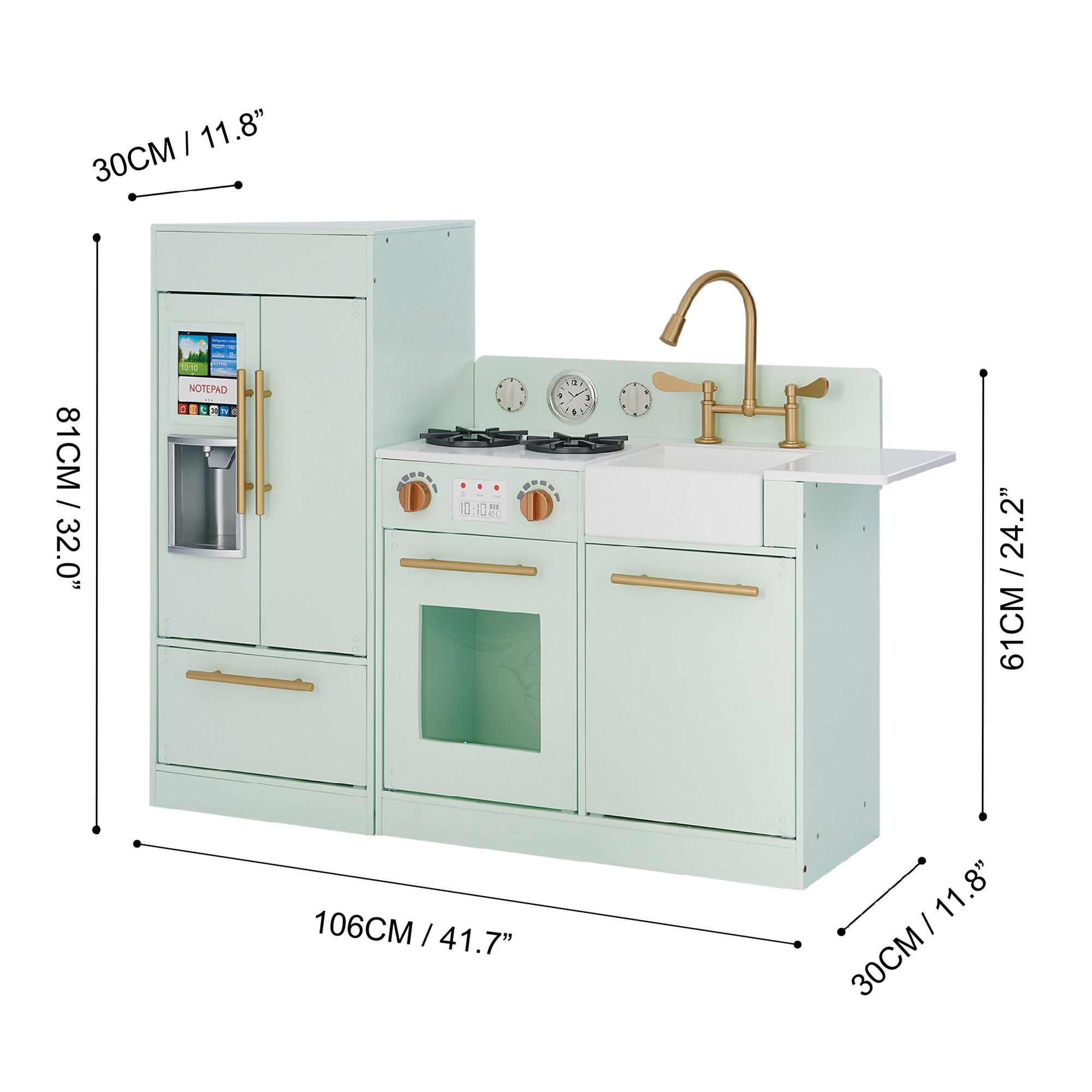 Teamson Kids Little Chef Chelsea Modern Play Kitchen, Mint/Gold
